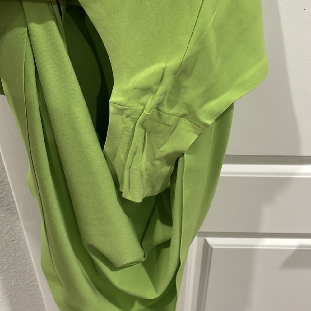 Norma Kamali Neon Lime Ruched Asymmetrical Halter Dress - Picture 10 of 11